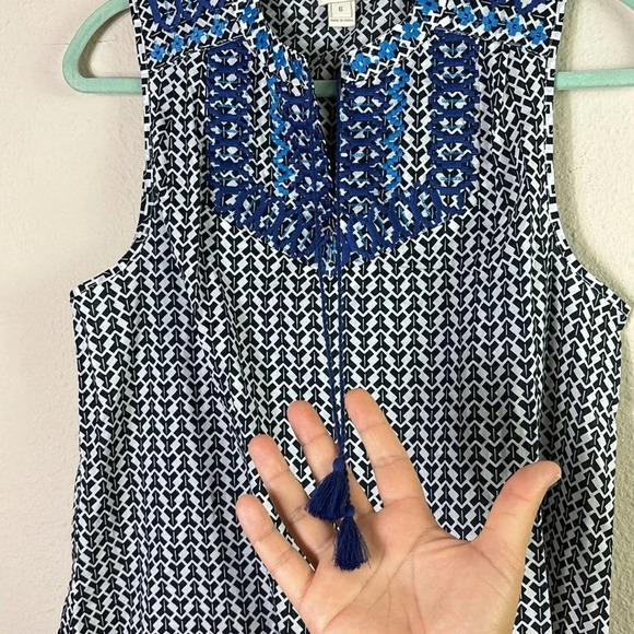 J. Crew Embroidered Tassel Sleeveless 100% cotton Tank Top dark navy blue size 6 - Picture 2 of 8